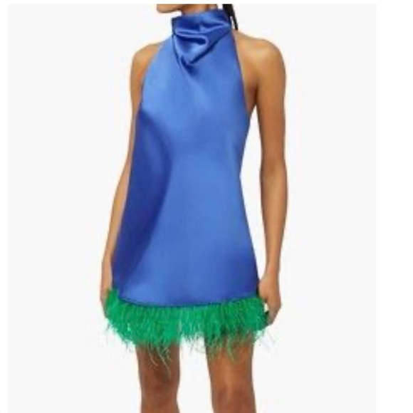 WeWoreWhat Dresses & Skirts - NWT We Wore What Halter Mini Dress Charmeuse Sapphire Cowl neck with feathers